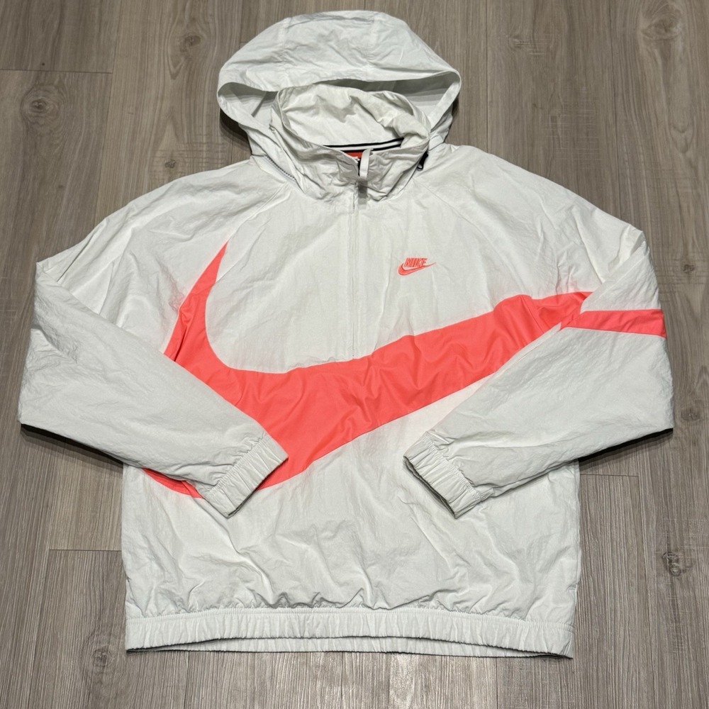 Nike Big Swoosh Windrunner Anorak Windbreaker Jacket Hoodie White Men's Size S